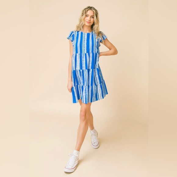 Flying Tomato Layered Ruffle Sleeve Bohemian Mini Dress sz L - Picture 2 of 5